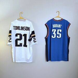 NFL Chargers #21 LaDainian Tomlinso + NBA Thunders #35 Kevin Durant - sz XXL lot